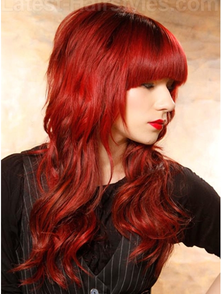 20'' Wavy With Neat Bangs  Capless Human Hair Wigs