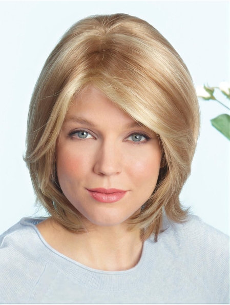 Fantastic Blonde Shoulder Length Straight  Layered Capless Synthetic Women Wigs