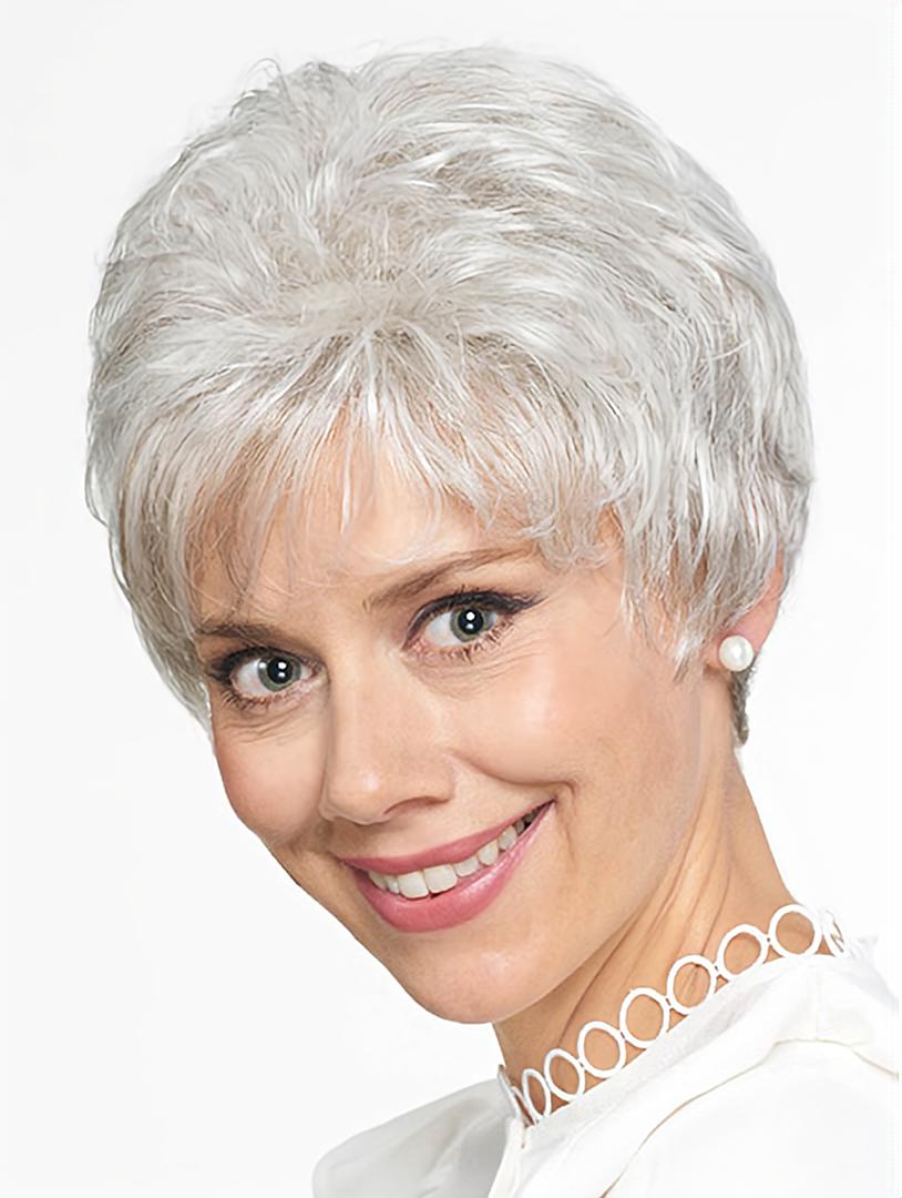 Natural Looking Short Grey Straight 8inch Grey Wigs For Older Women 